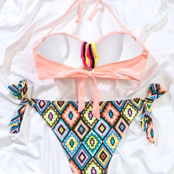 Boho Geo Print Side Tie Bikini Swim Beach - Picture 9 of 9